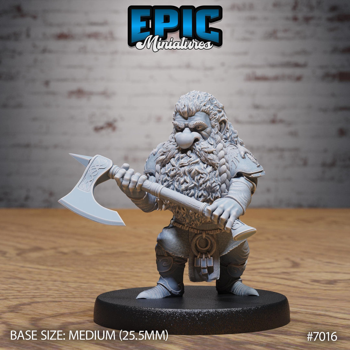 Bearded Dwarf Adventurer Option #7016 front DND miniature Giants & Dwarfs 16k resin
