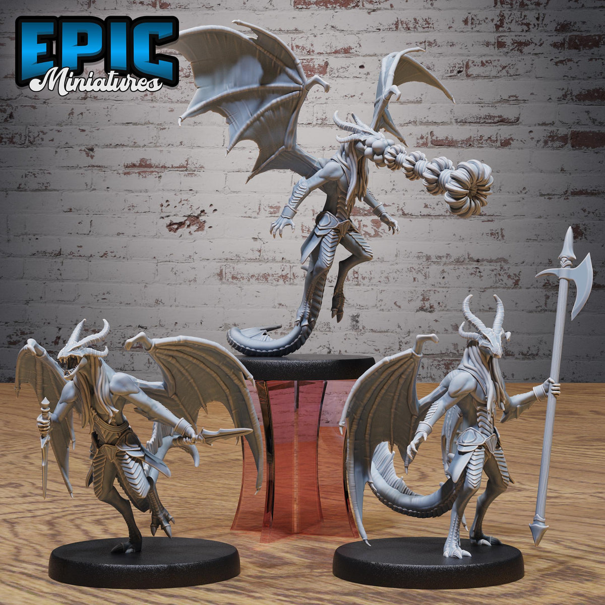 Draconic Demon Emerald Set of 3 DND miniatures group photo Natural Magic