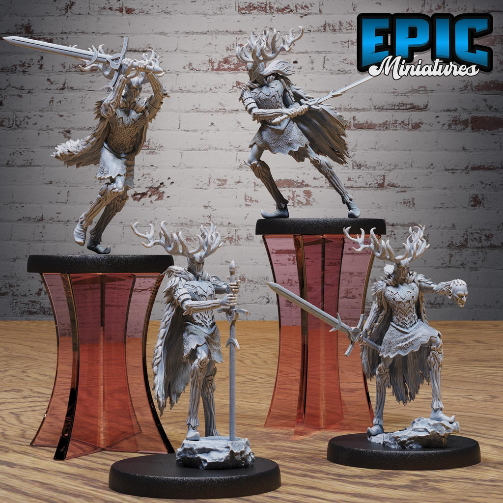 Green Knight Guardian Set of 4 DND miniatures group photo Natural Magic