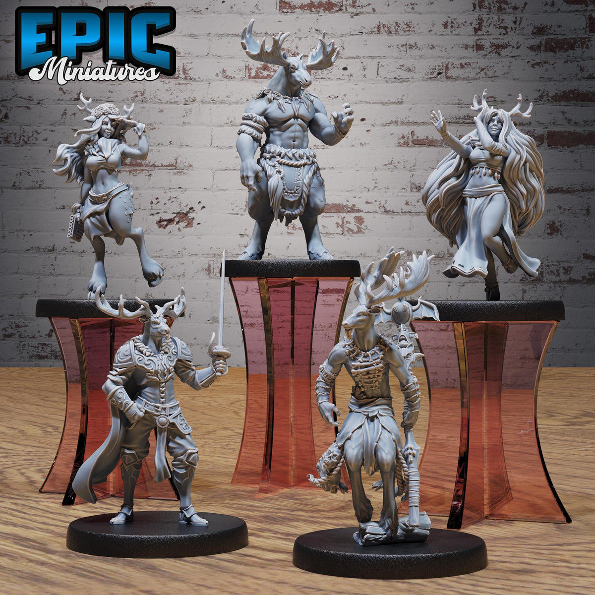 Deer Folk Set of 5 DND miniatures group photo Natural Magic