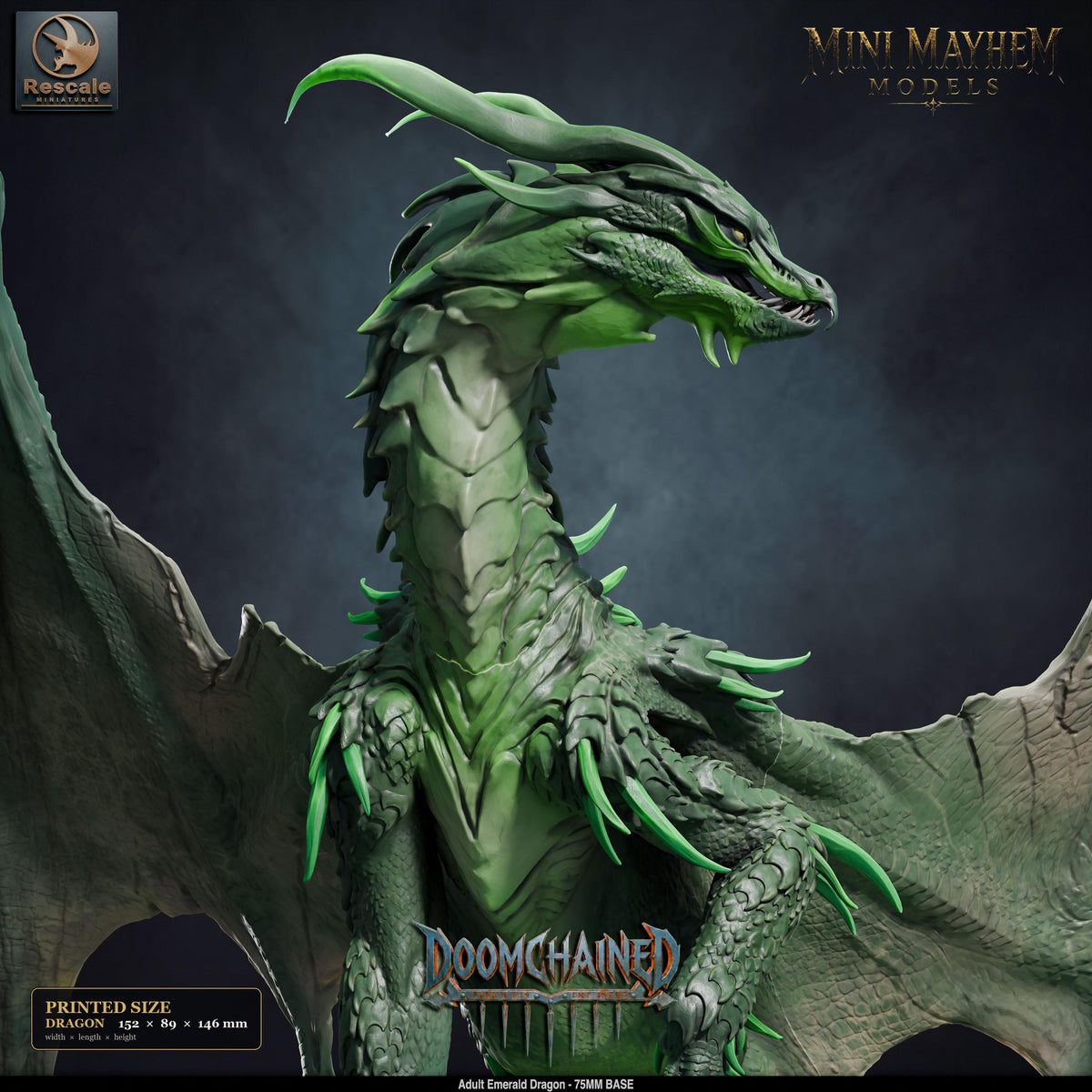Adult Emerald Dragon DND miniature Doomchained Rescale Miniatures