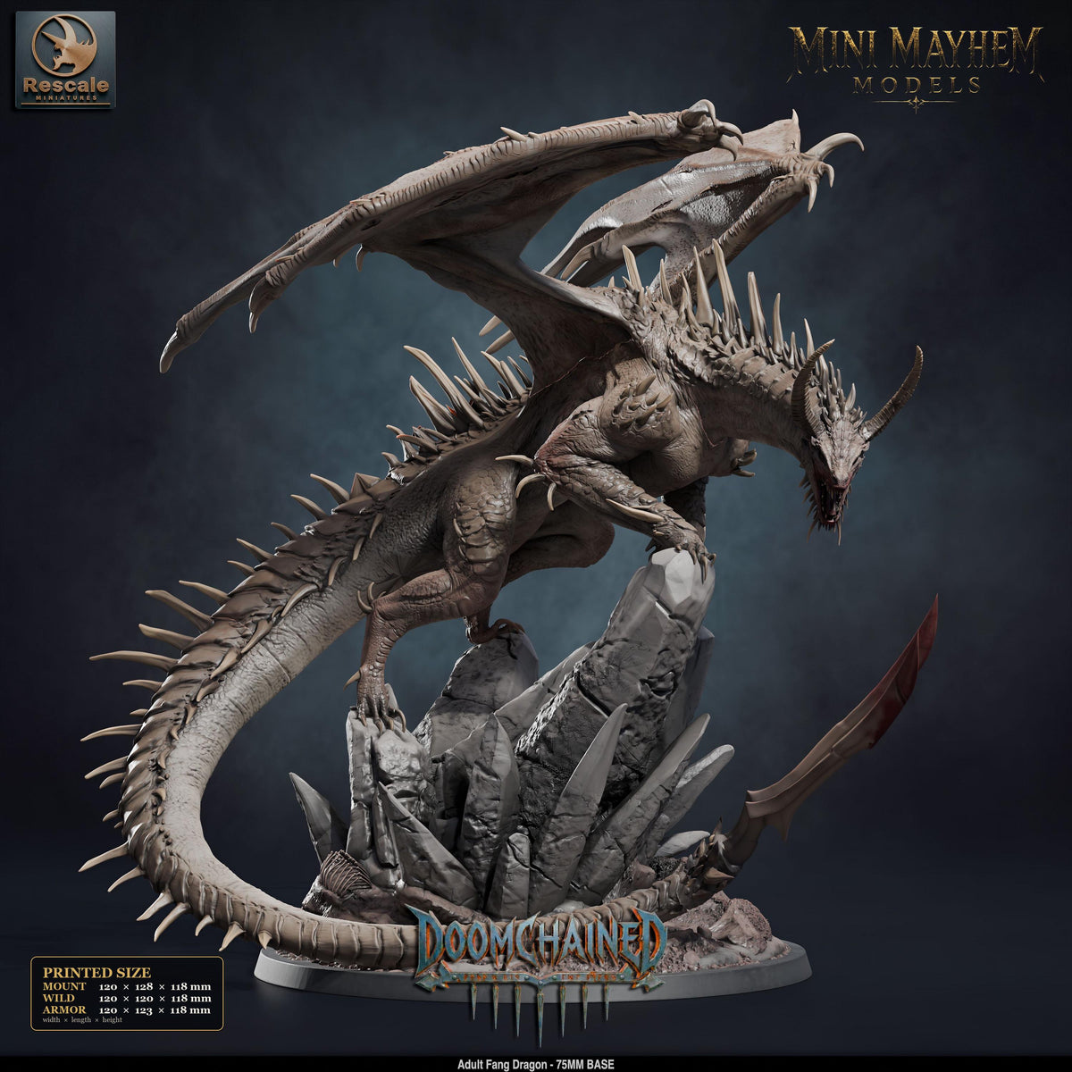 Adult Fang Dragon | Option: Wild | front | DND miniature Doomchained Rescale Miniatures