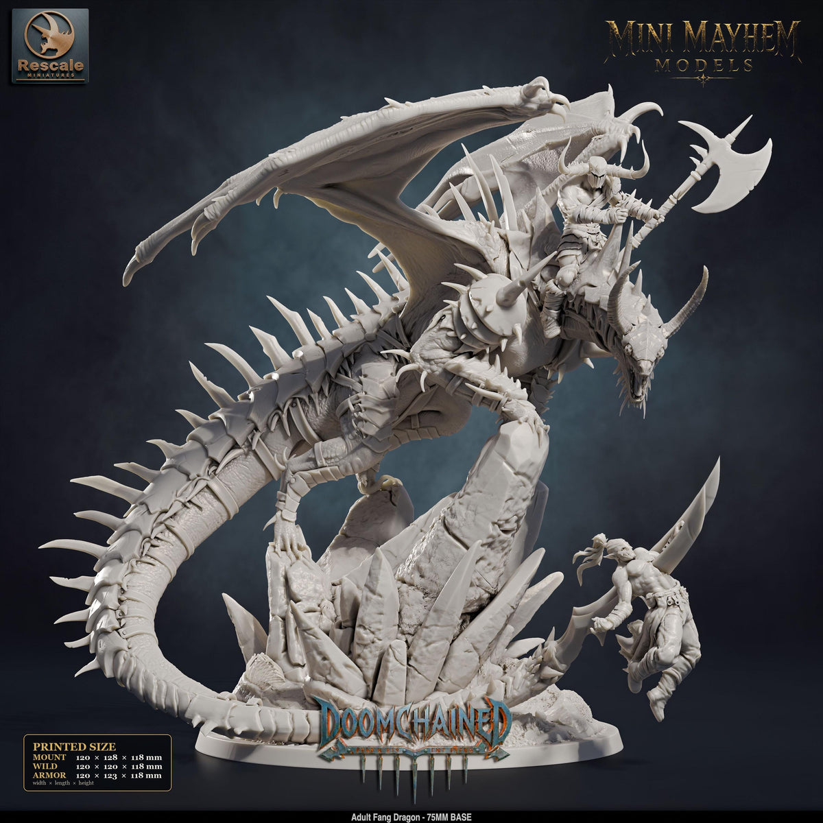 Adult Fang Dragon | Option: Armor | front | DND miniature Doomchained Rescale Miniatures