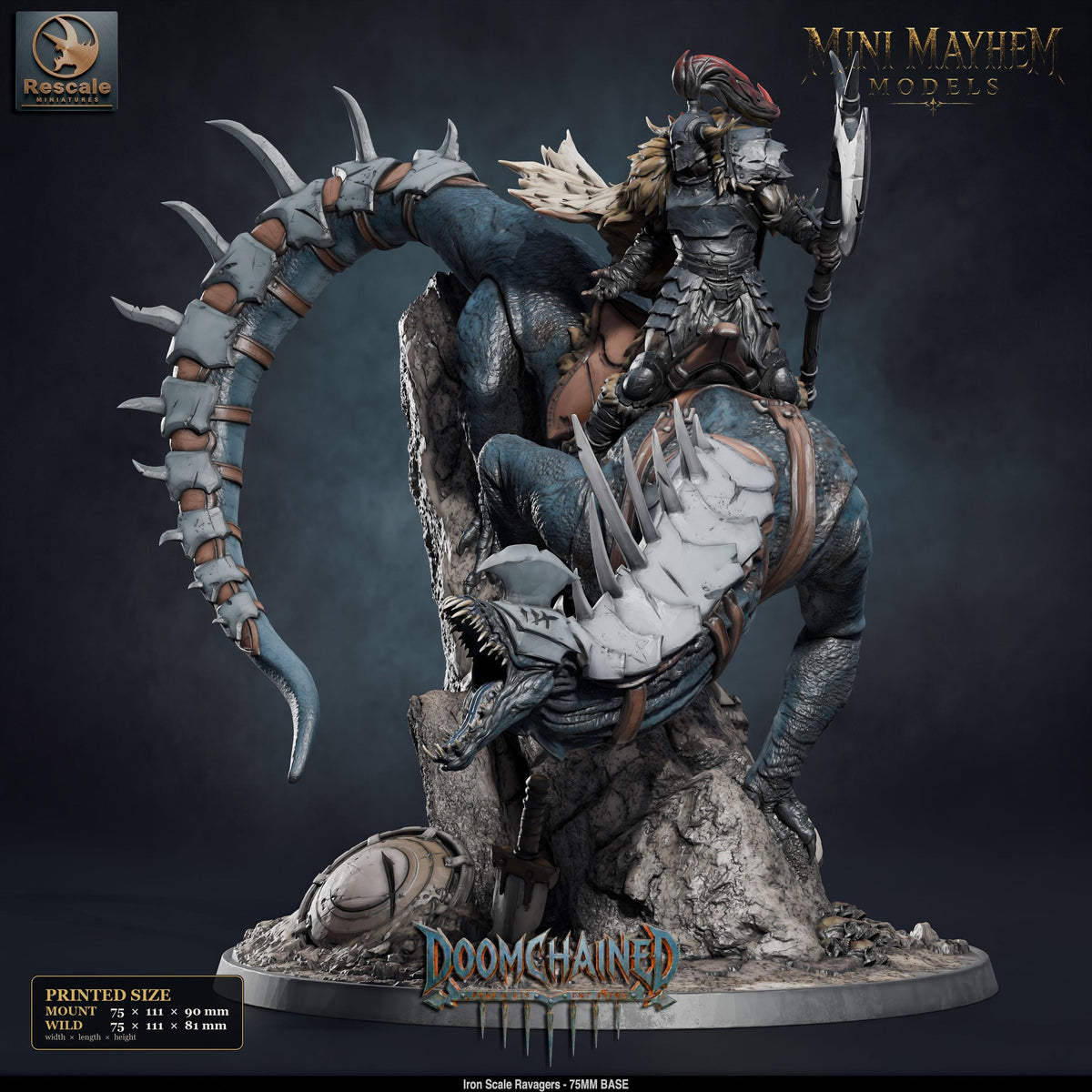 Iron Scale Ravager A | Option: Wild | front | DND miniature Doomchained Rescale Miniatures