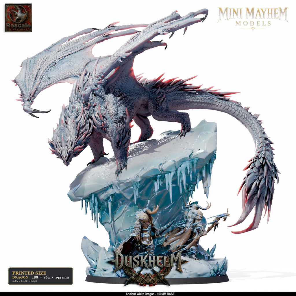 Ancient White Dragon Elder | group photo | DND miniatures Duskhelm Rescale Miniatures
