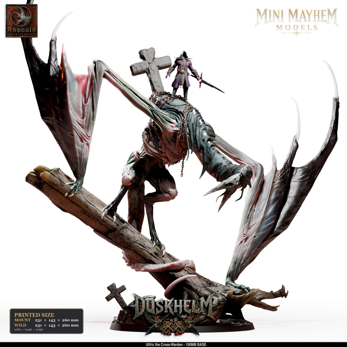 Ulfric the Cross Warden Nightwing Mourner | Option: Wild | Option: Mount | front | DND miniature Duskhelm Rescale Miniatures