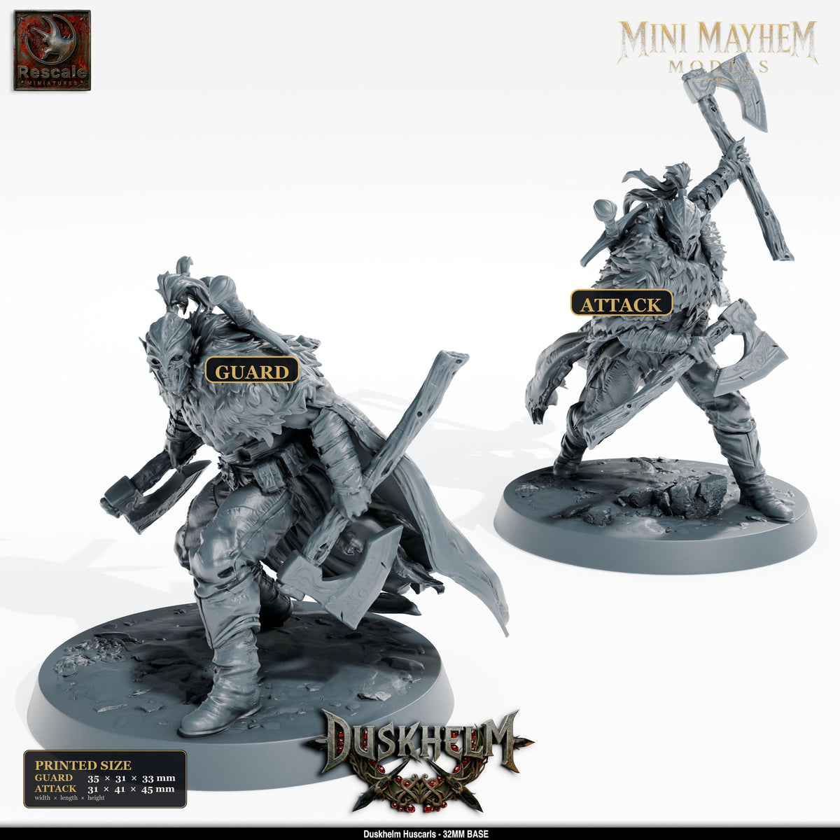 Huscarl Dual Axe Vampire | Option: Attack | front | DND miniature Duskhelm Rescale Miniatures