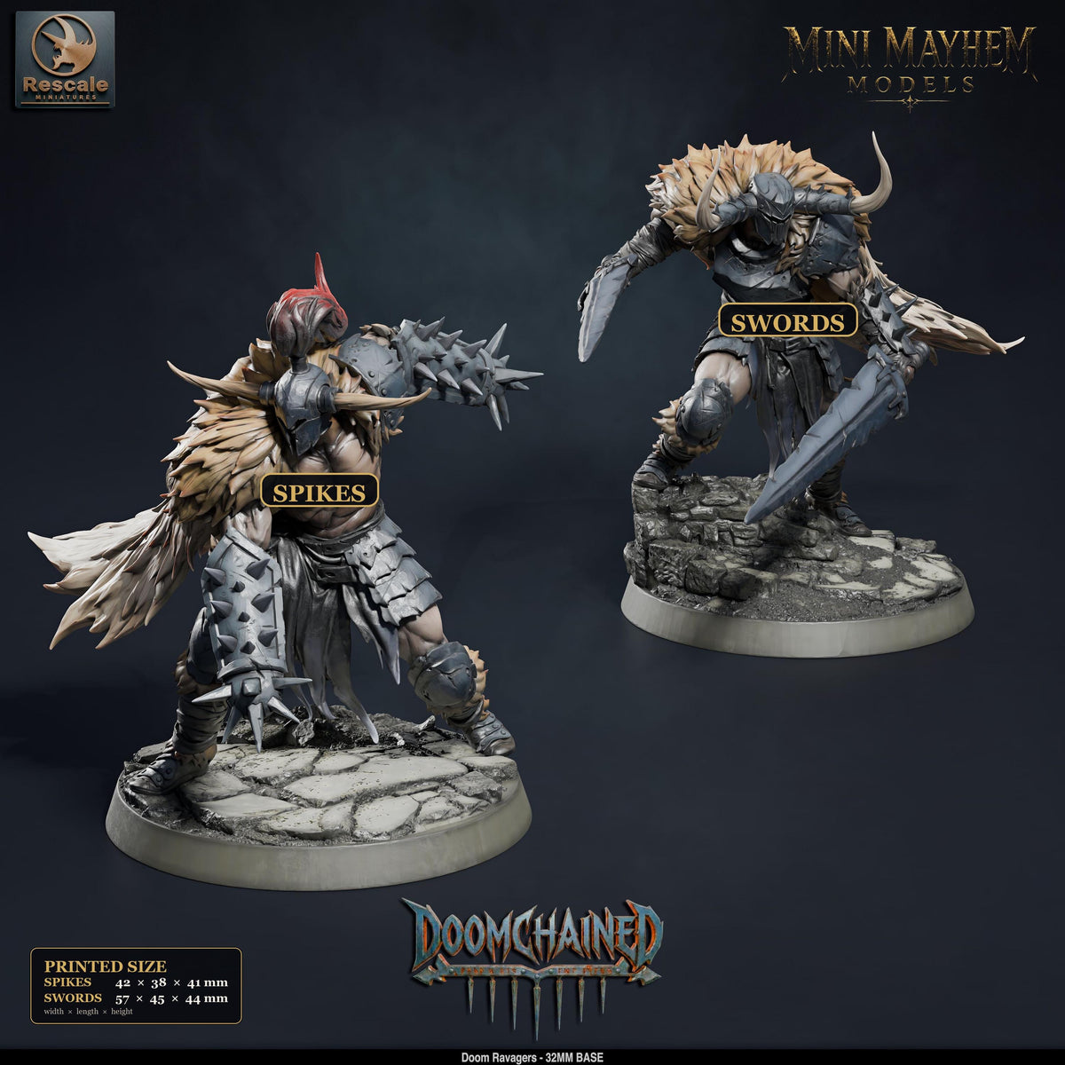 Doom Ravager Dual Swords | group photo | DND miniatures Doomchained Rescale Miniatures