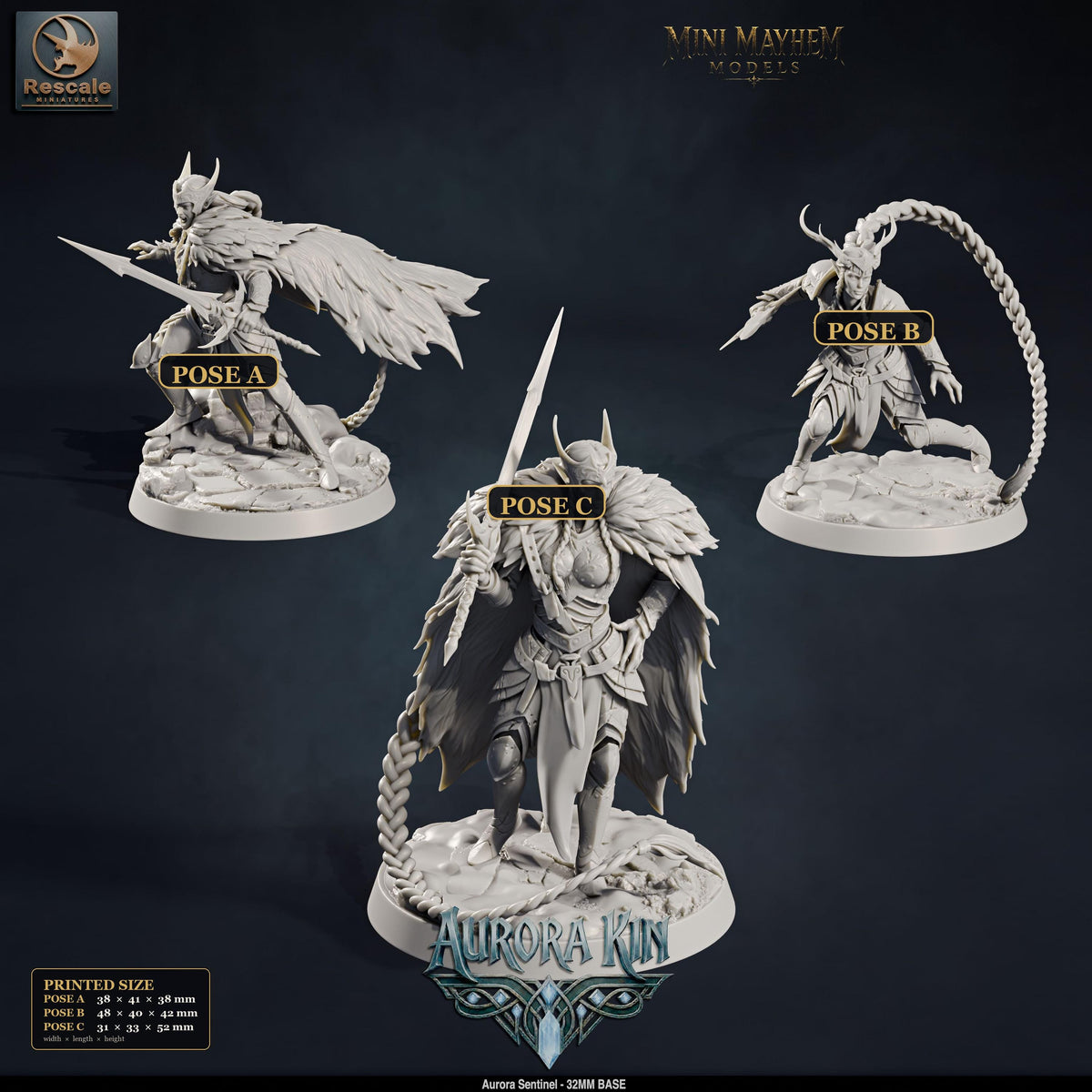 Aurora Sentinel Sword | Option: Pose A | front | DND miniature  Rescale Miniatures