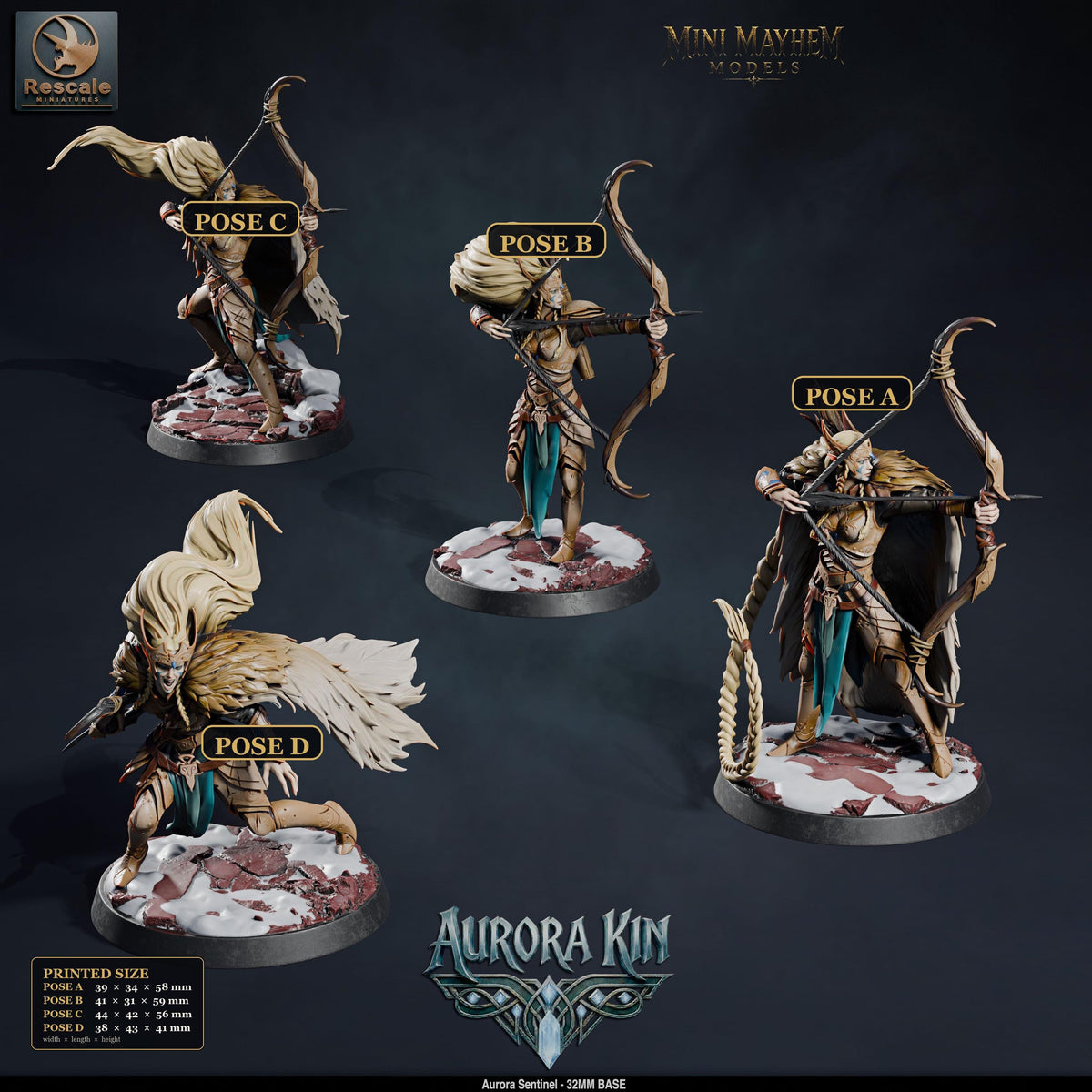 Aurora Sentinel Archer | group photo | DND miniatures  Rescale Miniatures