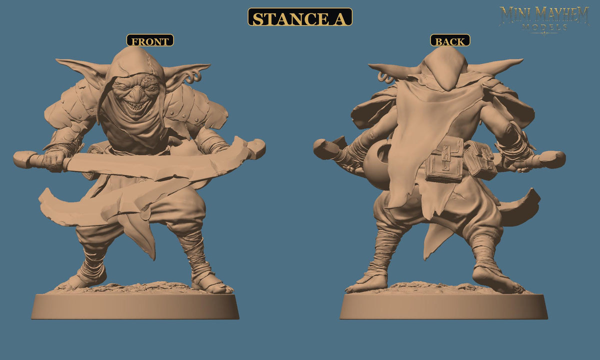 Crooked Blade Goblin Dual Swords | Option: Stance B | front | DND miniature  Rescale Miniatures