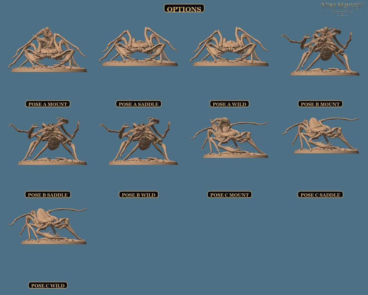 Hollowblade Crawlers Poses A B C Deepwood Hollow | Option: Pose A Saddle | front | DND miniature  Rescale Miniatures