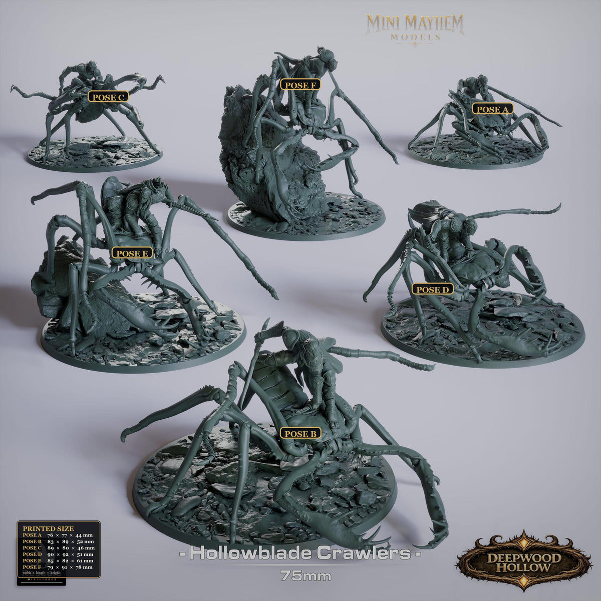 Hollowblade Crawlers Poses D E F Deepwood Hollow | Option: Pose D Mount | front | DND miniature  Rescale Miniatures