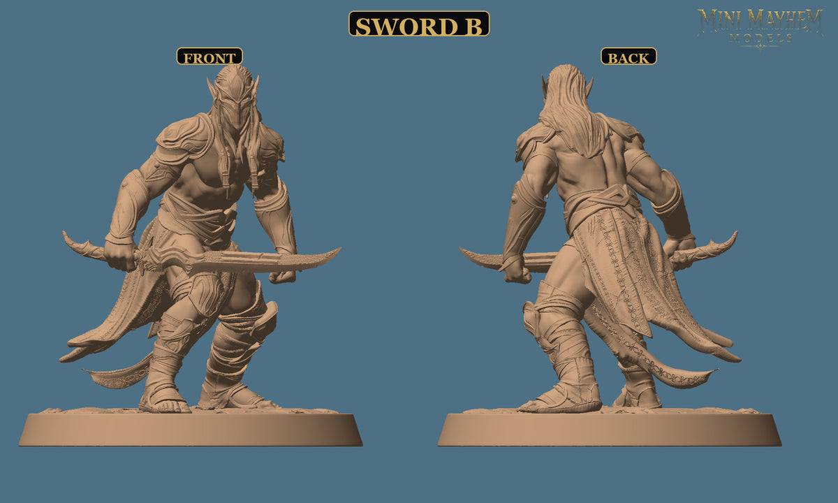 Hollow Blades Dark Elf Sword Deepwood Hollow | Option: Sword B | front | DND miniature Deepwood Hollow Rescale Miniatures
