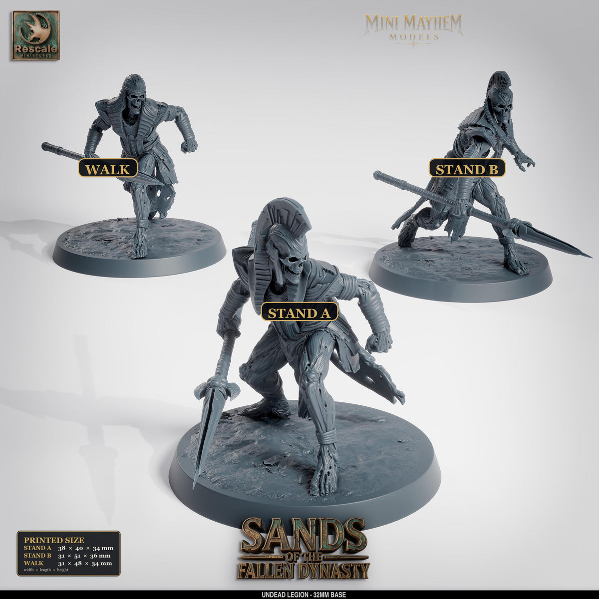 Undead Legion Spearman Sands Dynasty | Option: Stand A | front | DND miniature  Rescale Miniatures
