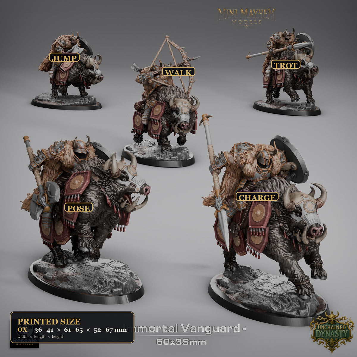 Immortal Vanguard Ox Cavalry Unchained Dynasty Viking Knight Rider Frost Winter | group photo | DND miniatures  Rescale Miniatures