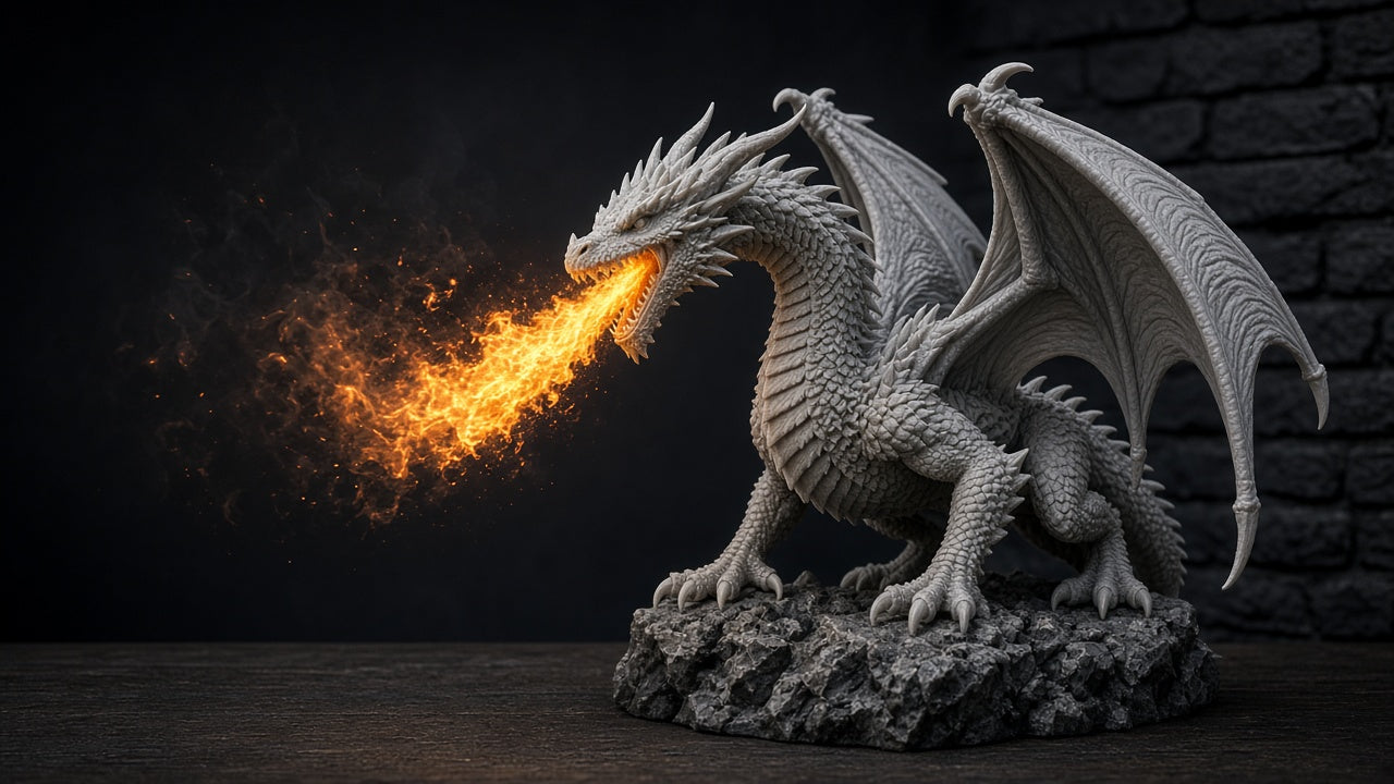 Unpainted 16k resin dragon miniature breathing fire