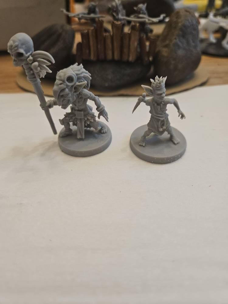 Unpainted goblin shaman miniatures from an Etsy order