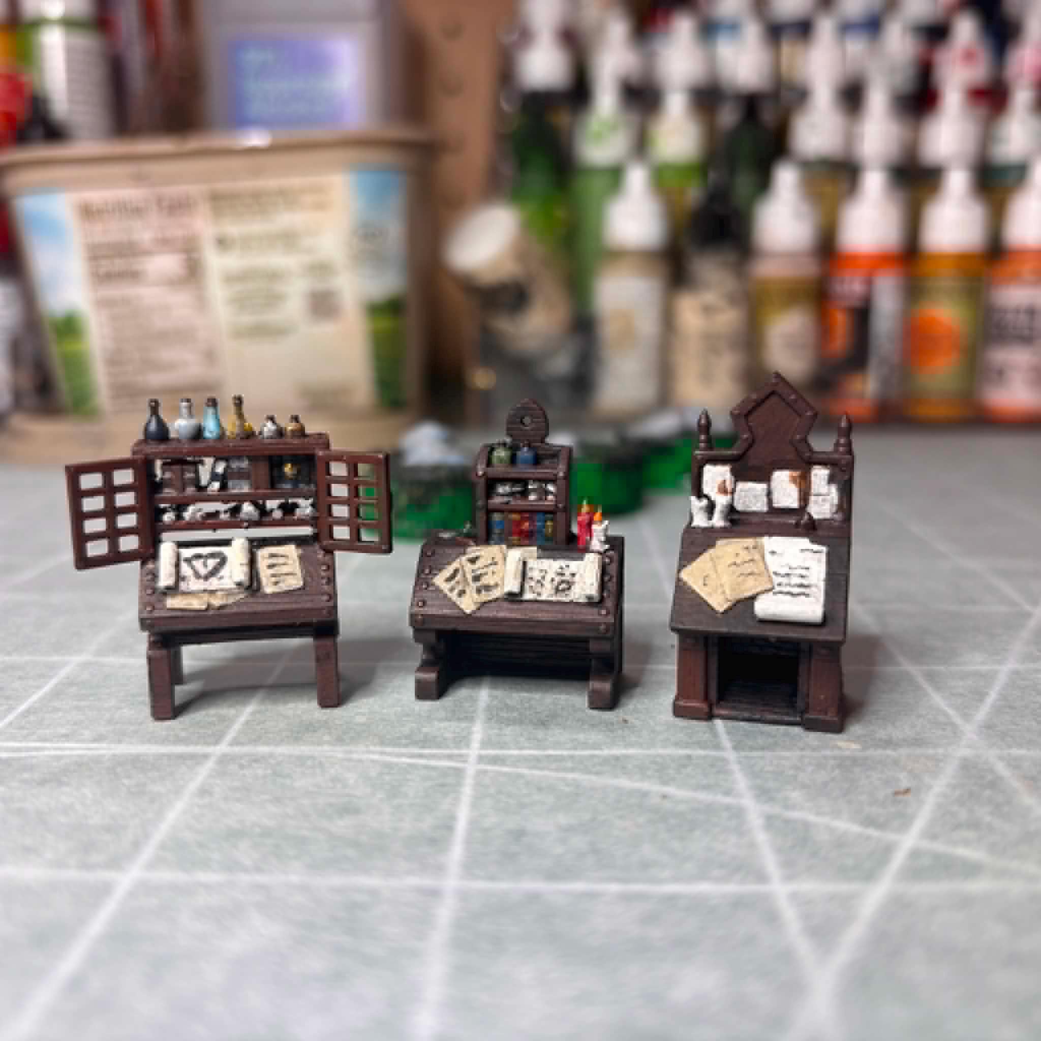 Customer-painted magical library scatter terrain from an Etsy order